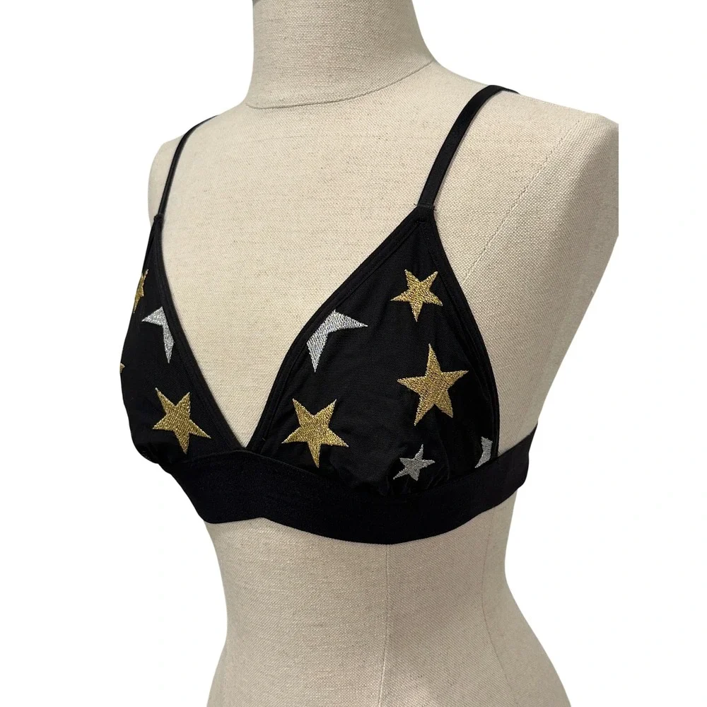 Victoria's Secret PINK Black Mesh Star Embroidered Triangle Bralette Small